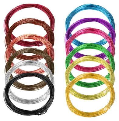 Basteldraht-Set, 12 Farben, Aluminium, 5 m x 1 mm