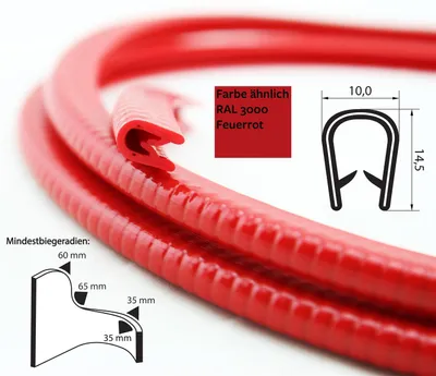 Produktbild von KS1-4RG Kantenschutzprofil Rot glänzend ähnlich RAL 3000 Klemmbereich 1-4 mm Maße 14,5x10 mm