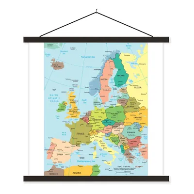 Produktbild von MuchoWow® Textilposter Karte - Europa - Politik 90x90 cm mit schwarzem Rahmen - Magnetisches