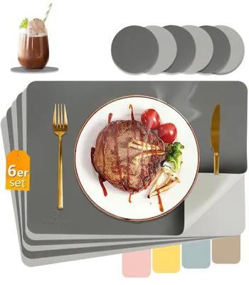 Platzsets, abwaschbar, Lederoptik, doppelseitig, 6er-Set, anthrazit/hellgrau