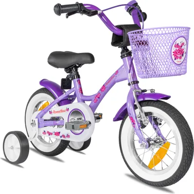 Produktbild von PROMETHEUS Mädchenfahrrad ab 3 Jahre | 12 Zoll Kinder Fahrrad mit Stützräder | Violett & Weiss