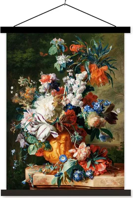 Produktbild von MuchoWow® Textilposter Ölfarbe - Blumen - Stilleben 60x80 cm mit schwarzem Rahmen - Plakathalter