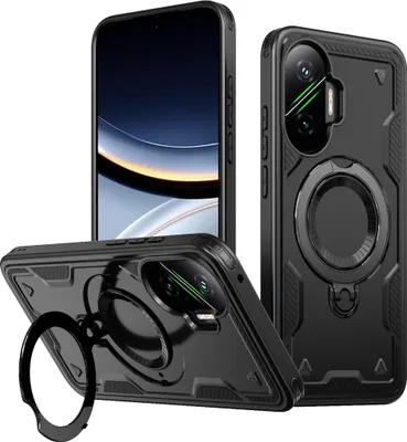 Produktbild von TPU PC Armor Hülle für Xiaomi Poco F7 5G mit MagSafe Ringhalter Hybrid Schwarz