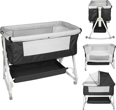 Produktbild von Babybett Beistellbett Schaukelfunktion,6-stufige Höhenverstellung, mit Wickelauflage,Matratze Schwarz