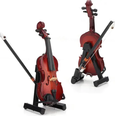 Zdjęcie produktu dla 1:12 Miniaturowy instrument drewniany, model skrzypiec z pudełkiem, akcesoria symulacyjne do domku dla lalek