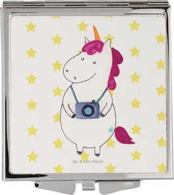 Produktbild von Mr. & Mrs. Panda Frauen Spiegel Einhorn Fotograf - Weiß - Geschenk, Handspiegel, Schminkspiegel, Urlaub, Unicorn, Weltenbummler, Taschenspiegel, Reise, Städtereise, Mini