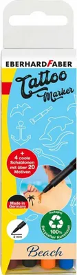 Image de Eberhard Faber 559502 - Set de crayons de tatouage Beach, 4 crayons dans un étui plastique avec 4 pochoirs