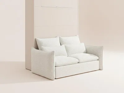 Produktbild von Schrankbett 140 x 200 cm - Manuelle vertikale Öffnung - Mit LEDs - Beige + Sofa - RAPILI