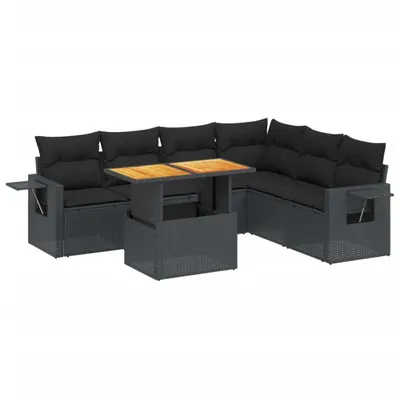 Produktbild von 7-tlg. Garten-Sofagarnitur, modulares Lounge-Set mit verstellbarem Esstisch, PE-Rattan Schwarz, UV-beständig, abnehmbare & waschbare Kissenbezüge