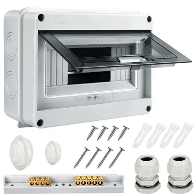 Imagen del producto de Caja de distribución para montaje en superficie, IP65, resistente al agua, fabricada en ABS, con capacidad para 8 módulos, apta para uso en exteriores