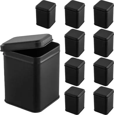 Produktbild von Metallische Kisten 10 Stück - Schwarz - 7 x 7 x 10 cm - Für Einzeltee - Dauerhaftes Stahl - Leicht und stabil - Aufbewahrungsboxen
