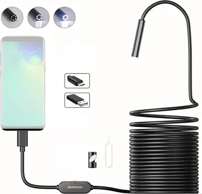 Produktbild von Depstech Wasserdichte, halbstarre endoskopische USB-Überwachungskamera mit 6 einstellbaren LEDs Blau