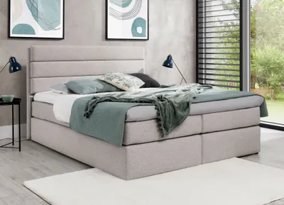 Image de AX LIVING Lit boxspring 180x200 Beige Sequoio avec matelas et topper