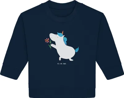 Produktbild von Mr. & Mrs. Panda Organic Baby Pullover Einhorn Blume 24. - 36. Monat - French Navy - Geschenk, Partner, Freundin, Einhörner, Unicorn, Ehe, Bullover, Liebe
