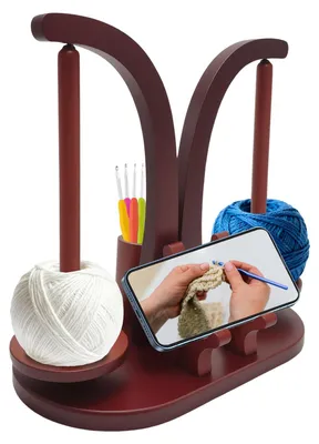 Produktbild von Wollabwickler Holz, Häkeln, Doppelt, Rotierender Magnetischer mit Aufbewahrung und Handyhalter, Garnhalter Wolle (Retro-Farbe)