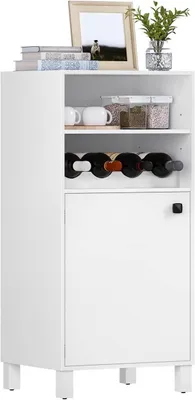 Image de Armoire de cuisine avec étagère à vin et étagères réglables | Blanc | 48x40x108 cm