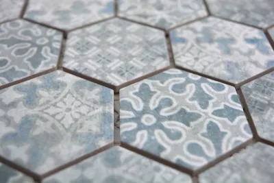 Produktbild von Handmuster Keramik Mosaik Hexagon blau Mosaikfliese Wand Fliesenspiegel Küche Bad MOS11H-0004_m