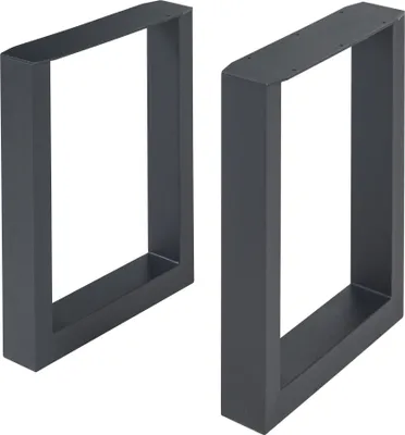 Two black metal table legs are shown against a white background.