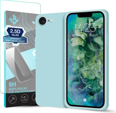 Produktbild von Hülle für Apple iPhone 16e mit 9H Displayglas Displayschutz Plus Case Cover Bumper Silikon Softgrip Schutzhülle Farbe: Hellblau