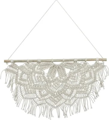 Produktbild von Handgeknüpfter Makramee-Wandbehang Boho Zickzack aus Baumwolle in Creme