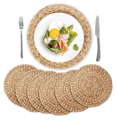 6er-Set runde Platzmatten aus Wasserhyazinthe, 33 cm, natürlich