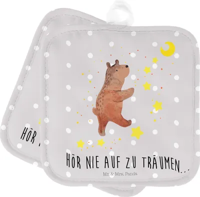 Produktbild von Mr. & Mrs. Panda Topflappen Bär Träume - Grau Pastell - Geschenk, Kochlappen, Teddy, Träumen, Topfuntersetzer, Ofenlappen, Set, Traumdeutung, topfhalter, Traum