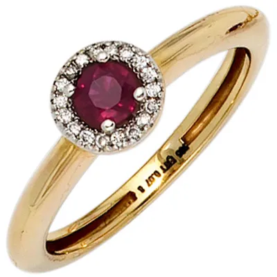 Produktbild von Ring Damenring mit Rubin & 18 Diamanten Brillanten 585 Gold Gelbgold Innenumfang 54mm  Ø17.2mm