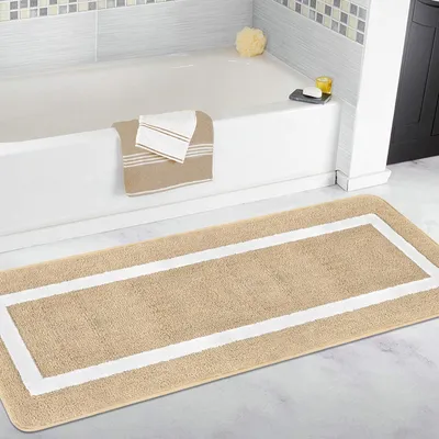 Zdjęcie produktu dla Dywanik łazienkowy 50 x 140 cm, beżowy, mikrofibra, antypoślizgowy, do łazienki