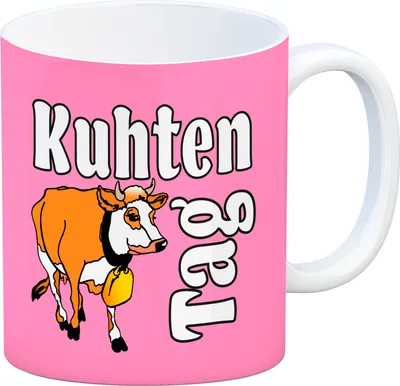 Produktbild von Kuhten Tag Kaffeebecher in pink mit Kuh zum Thema Bauernhof