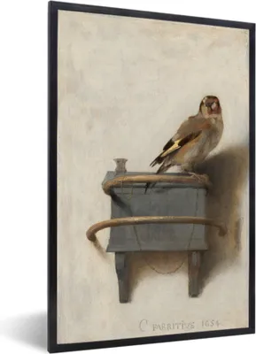 Produktbild von MuchoWow® MuchoWow® Gerahmtes Poster Der Stieglitz - Carel Fabritius 60x90 cm - Poster mit zchwarzem Bilderrahmen - Kunst