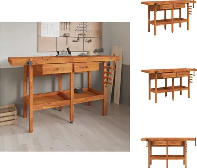 Produktbild von vidaXL Werkbank mit Schubladen Schraubstöcken 162x62x83 cm Akazienholz - Werkbänke