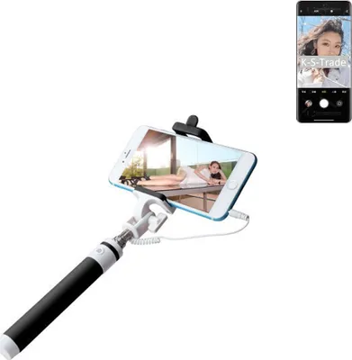 Produktbild von K-S-Trade Selfie Stick kompatibel mit Xiaomi Civi 1S Selfiestick kabelgebunden Monopod mit Kabel Stab Stange Selfportrait Handheldstick schwarz 1x