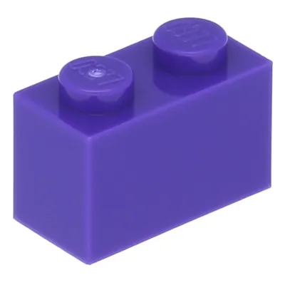 A single purple LEGO brick with two studs on top, shown from a 3/4 angle against a white background.