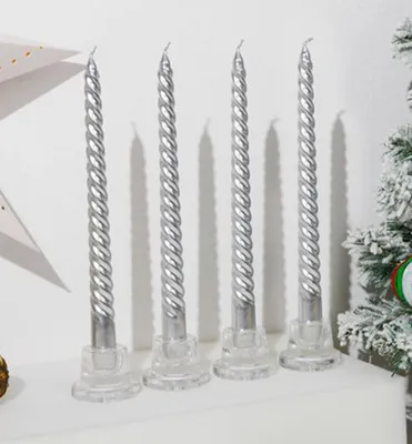 Zdjęcie produktu dla Świeczka świąteczna MagicHome, 25 cm, opakowanie 4 sztuki, srebrna, spiralna, skręcana