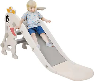 Immagine prodotto di Scivolo per bambini 3 in 1 con canestro - Regolabile - Giochi per interni ed esterni - Bianco - Scivolo rimovibile