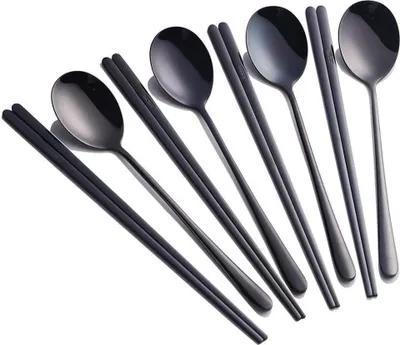 Obrázek produktu pro Sada hůlek a lžiček, 4barevná, opakovaně použitelná, vyrobeno z nerezové oceli, korejská sada hůlek a lžiček, vánoční dárek
