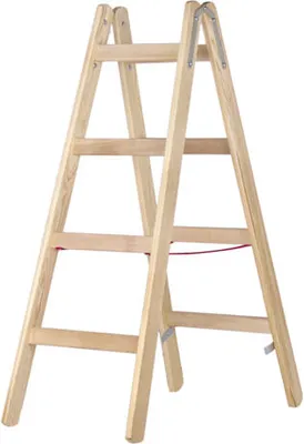 Produktbild von Hymer Holz-Sprossenstehleiter, beidseitig begehbar, 2x7 Sprossen, senkr. Höhe 2,00 m, Reichhöhe 3,40 m, Gewicht 11,0 kg