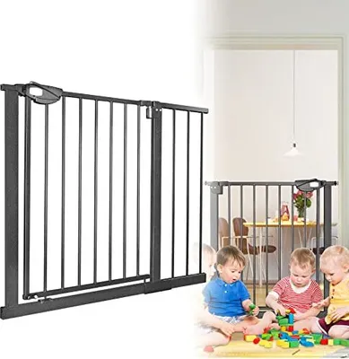 Image de ACXIN Barrière de sécurité sans perçage, Barrière de porte Ouverture à une main＆ Fermeture automatique Barrière d'escalier en métal pour bébé et animaux domestiques, 95-105cm, Noir