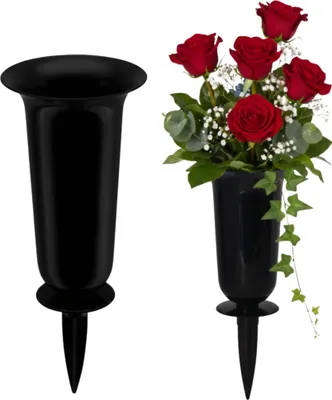 Produktbild von Grabvasen mit Erdspieß zum Stecken 2er Set 37 cm, schwarz