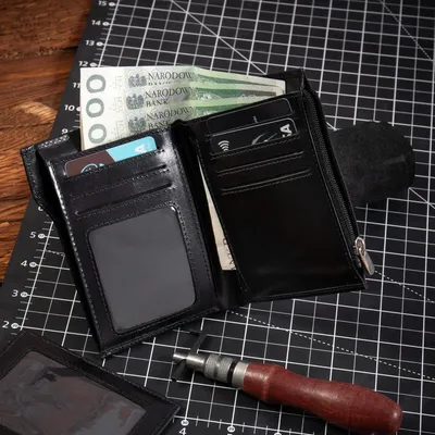 Produktbild von Schwarzes Slim Portemonnaie aus Leder, sehr dünne Geldbörse für Karten und Münzen Belveder BV717