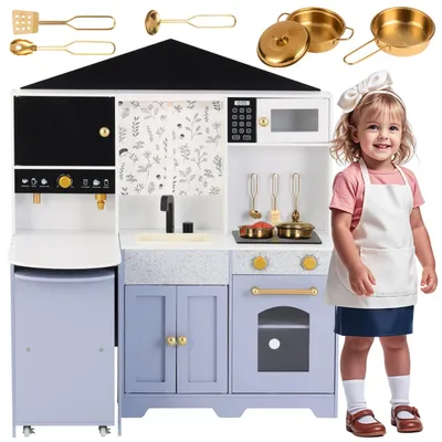 Produktbild von Kinderküche, Spielküche-Kreatives Hausdesign, Zubehör und Überraschungseffekten, geeignet für Kinder ab 3 Jahren, Holz + Kunststoff,60x90x105cm