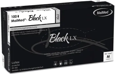 Produktbild von MaiMed black | 1000 Latexhandschuhe | schwarz | Gr. M | Einweghandschuhe