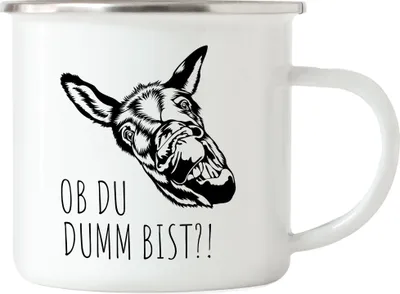 Produktbild von Ob du dumm bist?! Emaille Tasse Büro Geschenk Sarkasmus Mitarbeiter Chef Kollegen Esel