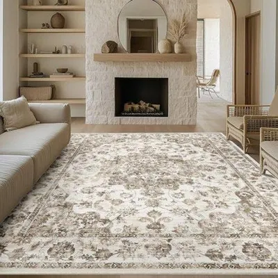Obrázok produktu pre Uniqoos® Vintage koberec, hnedý, 300x400 cm – s krátkym vlasom, vyrobený z polypropylénu, možné prať v práčke a s protišmykovou spodnou vrstvou (TPR guma) – vhodný do obývačky a spálne