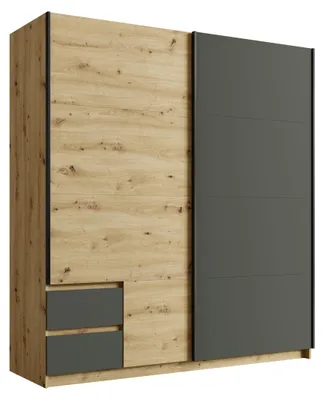 Image de raumhirsch ARMOIRE, Graphite noir, Chêne artisan, dimensions : 181/199/59 cm