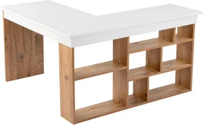 Zdjęcie produktu dla Biurko narożne z 8 otwartymi wnękami do przechowywania z boku, szerokość 130 cm - ORGANIS