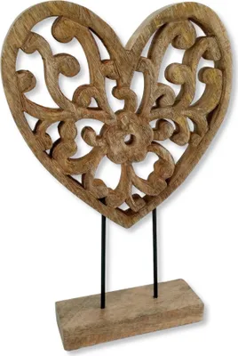 Produktbild von Holz Figur Herz braun 26 x 40cm auf Sockel Tisch-Deko Wohndekoration Herzdeko Holzherz