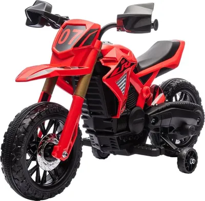 Immagine prodotto di Moto elettrica Fortuna Lai per bambini, alimentazione a batteria 6 V, rotelle di supporto, clacson, suono di avvio, 3-8 anni, rossa