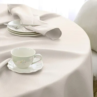 Imagen del producto de Mantel redondo, color beige, diámetro de 160 cm, para 6 personas, tejido jacquard, ideal para la mesa de comedor