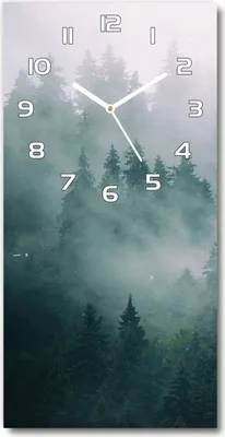 Produktbild von Wanduhr aus Glas – 30x60 cm - Glasbild - Glasuhr - Gehärtetes Glas -Nebel über dem Wald